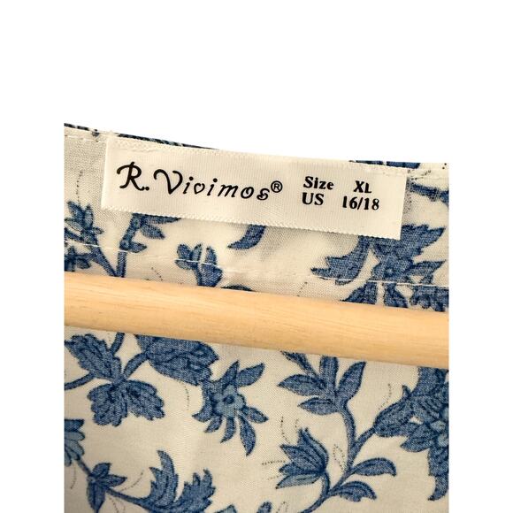 R. Vioimos Dress Ties Peasant Blue Boho Floral Long Flowy Comfortable Cottage 16 - Picture 3 of 10